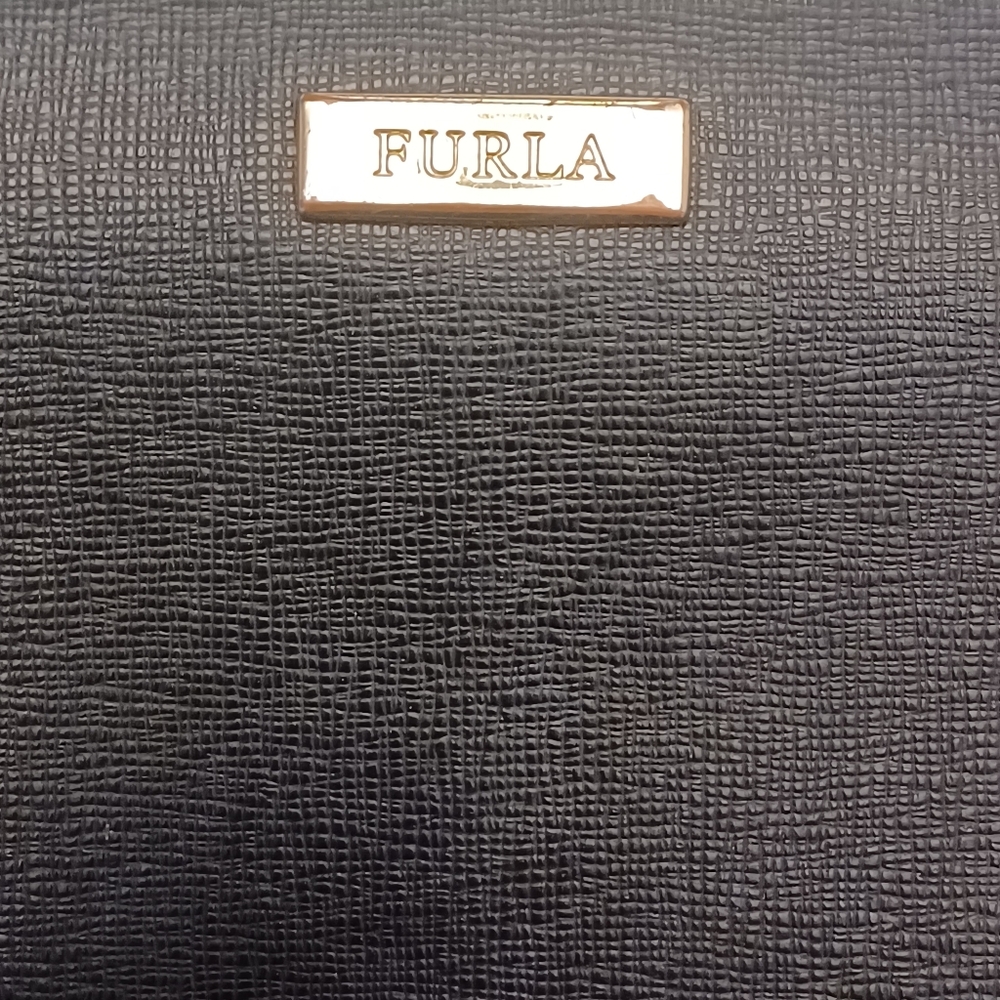 Furla Black Saffiano Zip Wallet with Gold Accents - Picture 4 of 6
